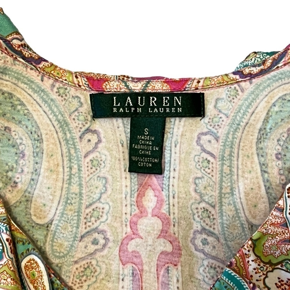 Lauren Ralph Lauren Paisley Ruffle Sleeveless Blouse. Multi Color Size S #1347 - Picture 5 of 6